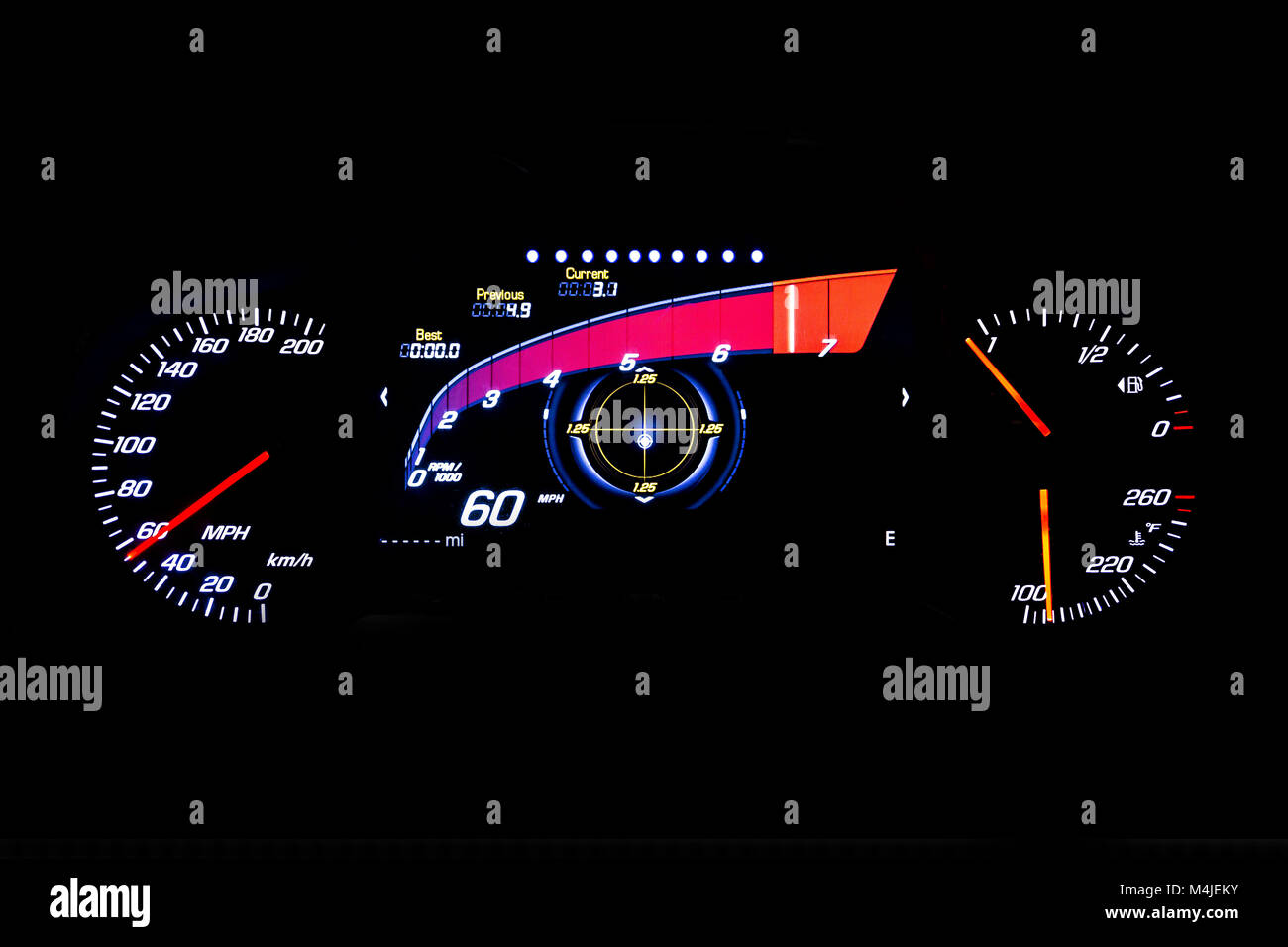 Modern light car mileage on black background 60 MPH Stock Photo Alamy
