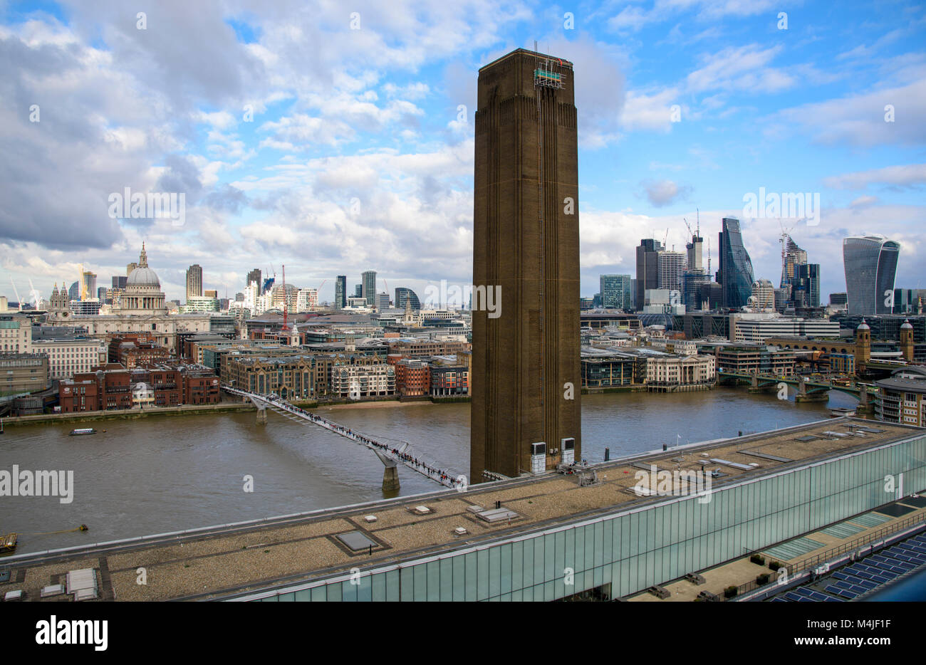 View of the City of London over the Thames from the Tate Modern building, London, England, United Kingdom. Stock Photo