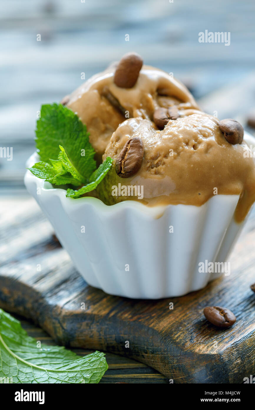 Homemade coffee ice cream with coffee beans Stock Photo Alamy