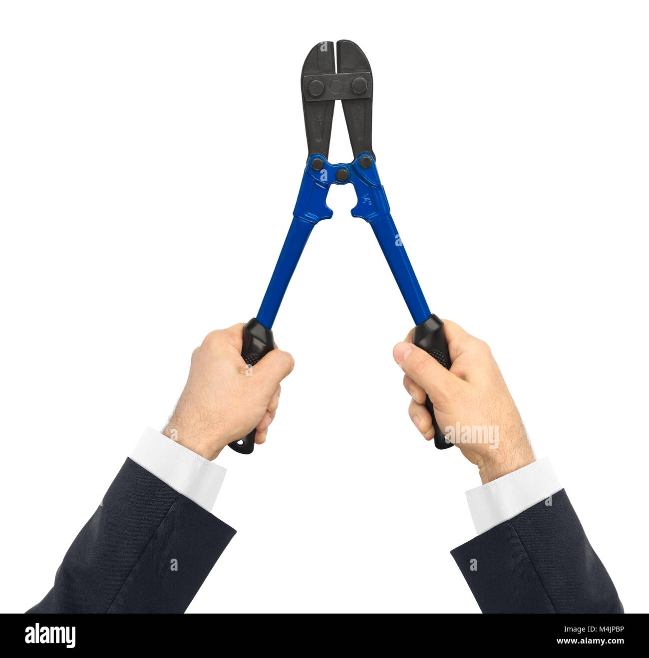 Hand with tool bolt cutters Stock Photo