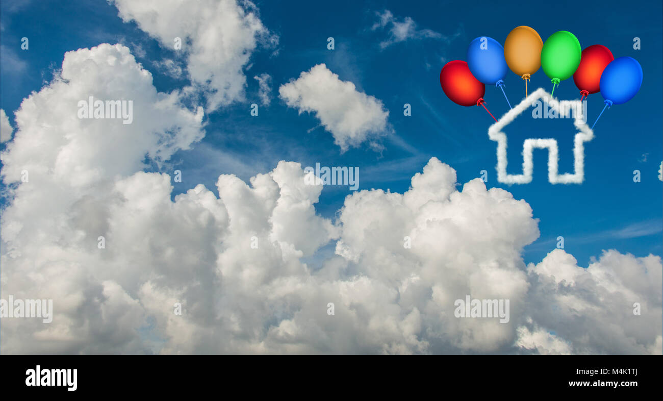 House in the sky made of clouds - 3d rendering Stock Photo - Alamy