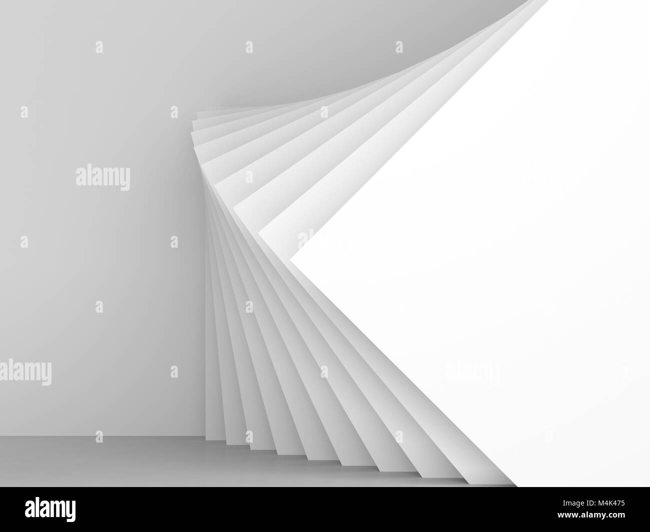 Abstract white interior with geometric wall installation made of square ...