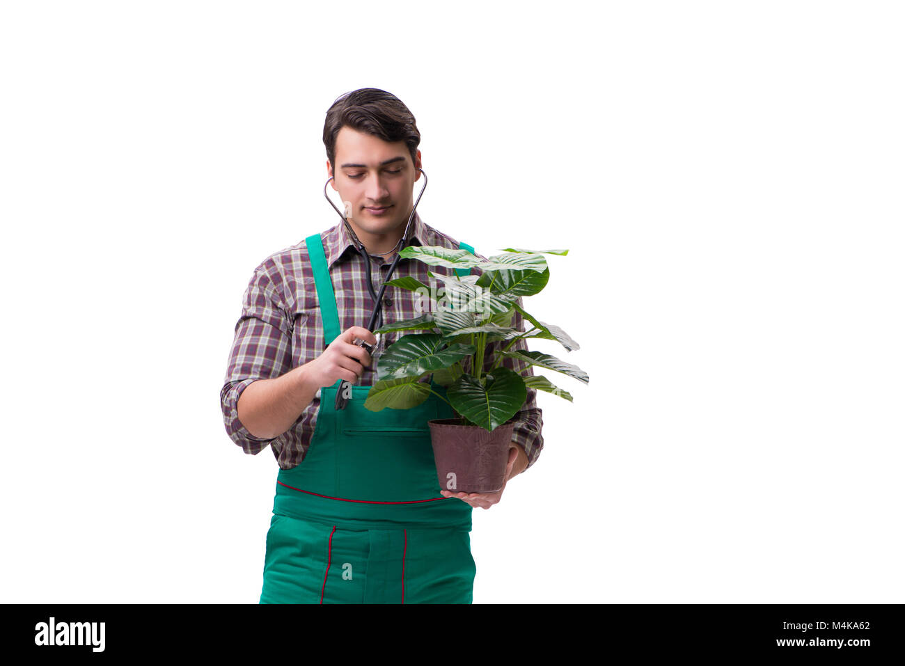 Young man gardener isolated on white Stock Photo - Alamy