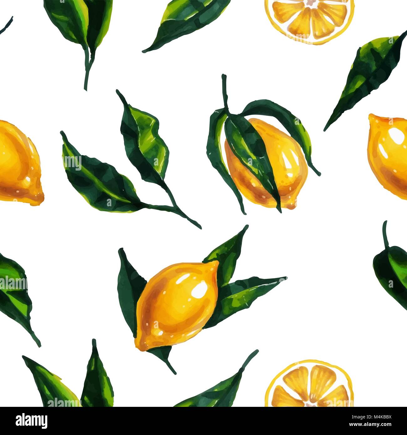 Watercolor seamless pattern with lemon and leaves. Vector illustration ...