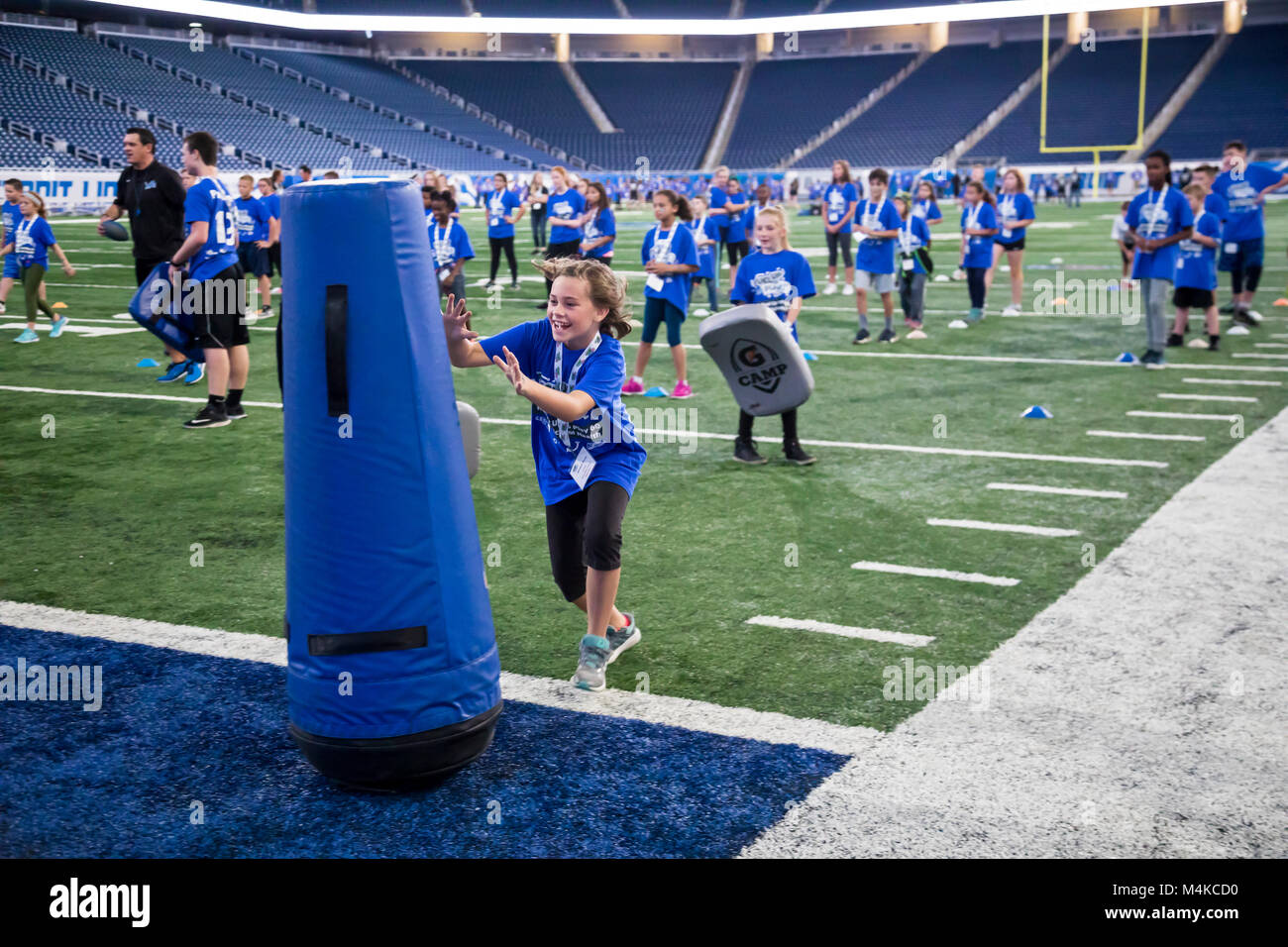 Detroit, Michigan - Students participate in a physical activity and nutrition program at Ford Field. The program, Fuel Up to Play 60, is sponsored by  Stock Photo