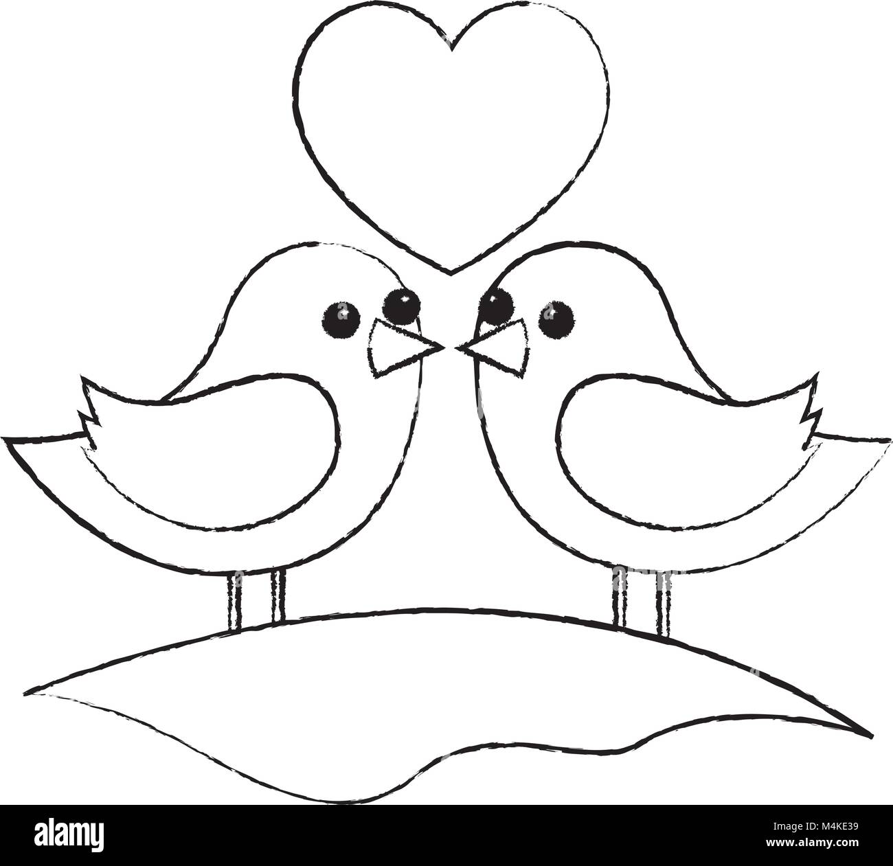 cute couple birds togehther with heart in the field Stock Vector