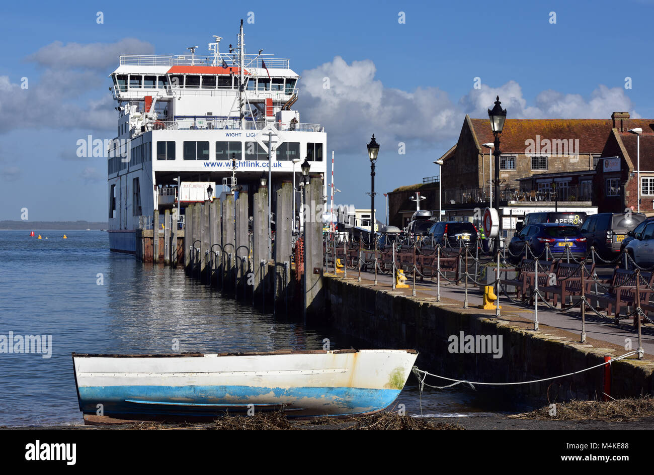 The Isle of Wight ferry in the harbour at yarmouth getting ready and