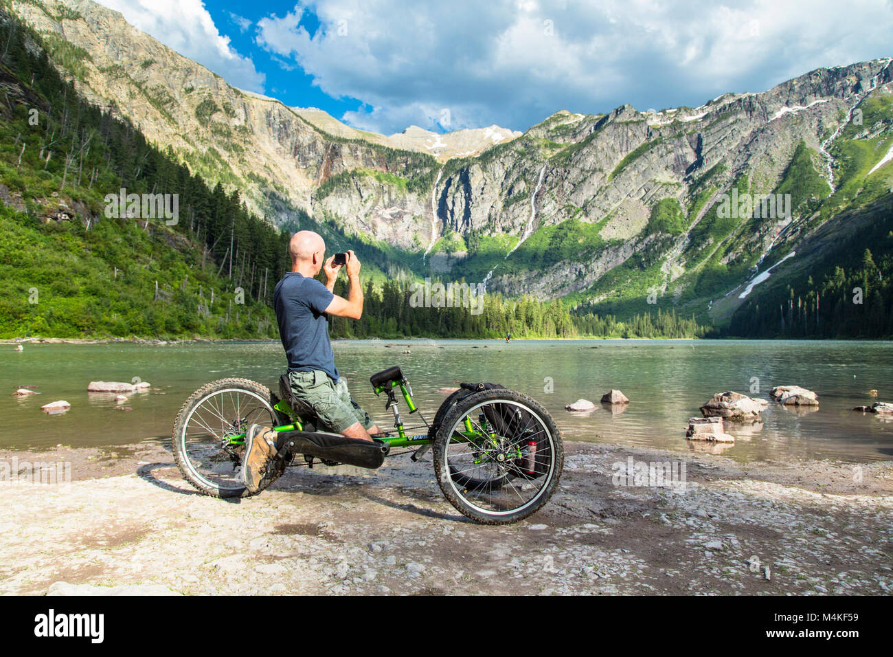 Avalanche Lake Hike with Off-road Wheelchair . Stock Photo