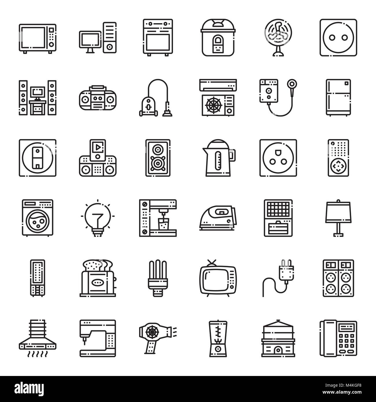 home appliances , pixel perfect outline icon, isolated on white background Stock Vector