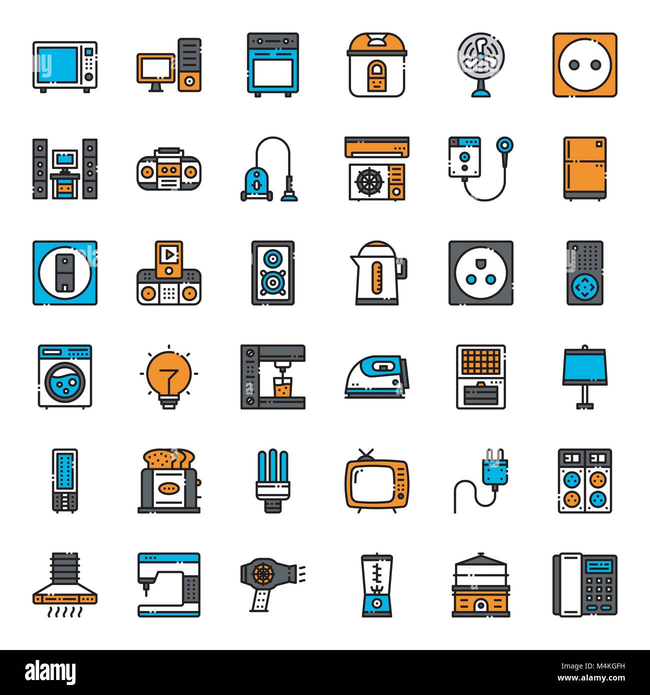 home appliances , pixel perfect filled outline icon, isolated on white background Stock Vector