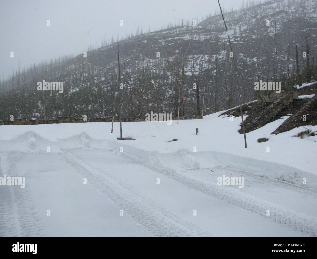 Plows have reached The Loop.Going-to-the-Sun Road, April , . Stock Photo