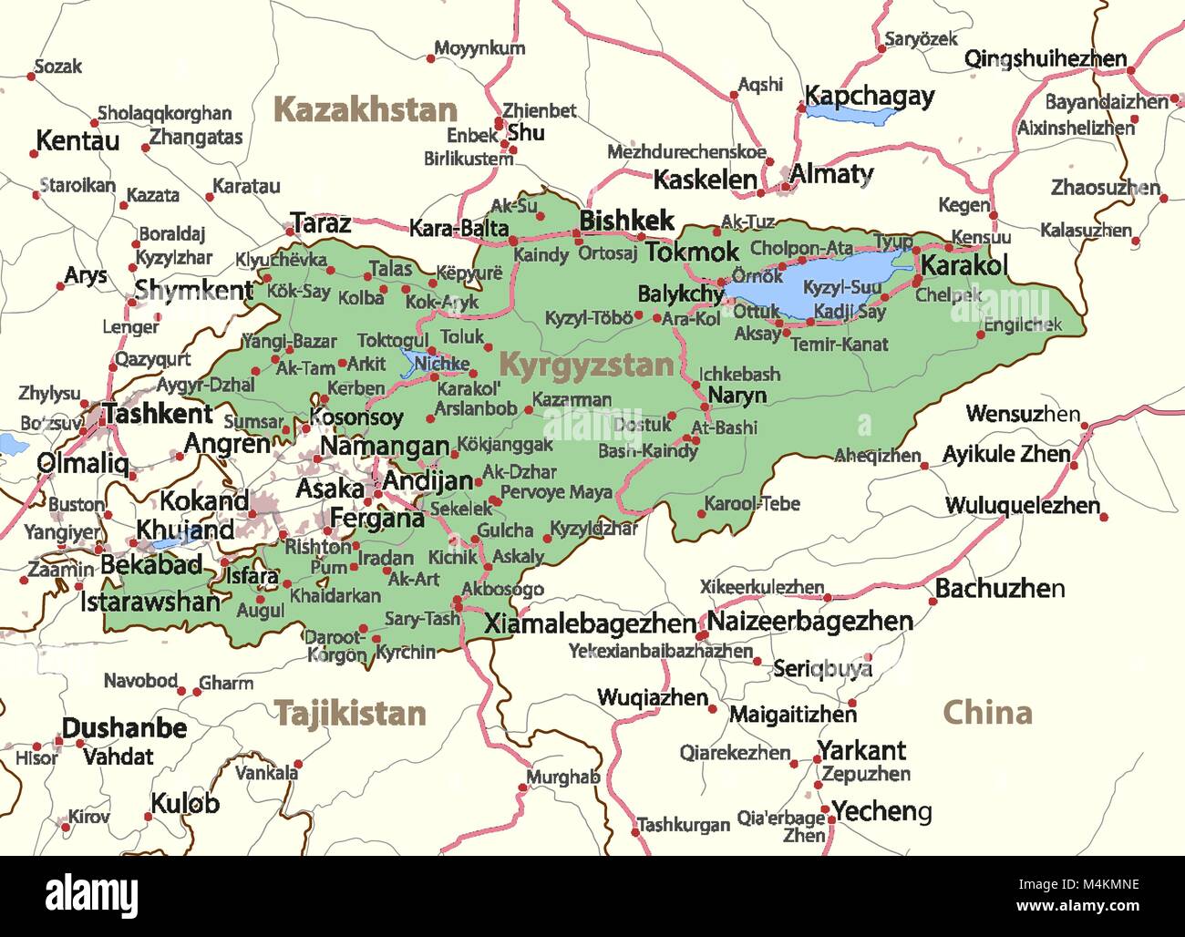Map Kyrgyzstan Surrounding Countries Kyrgyzstan Map High Resolution Stock Photography And Images - Alamy
