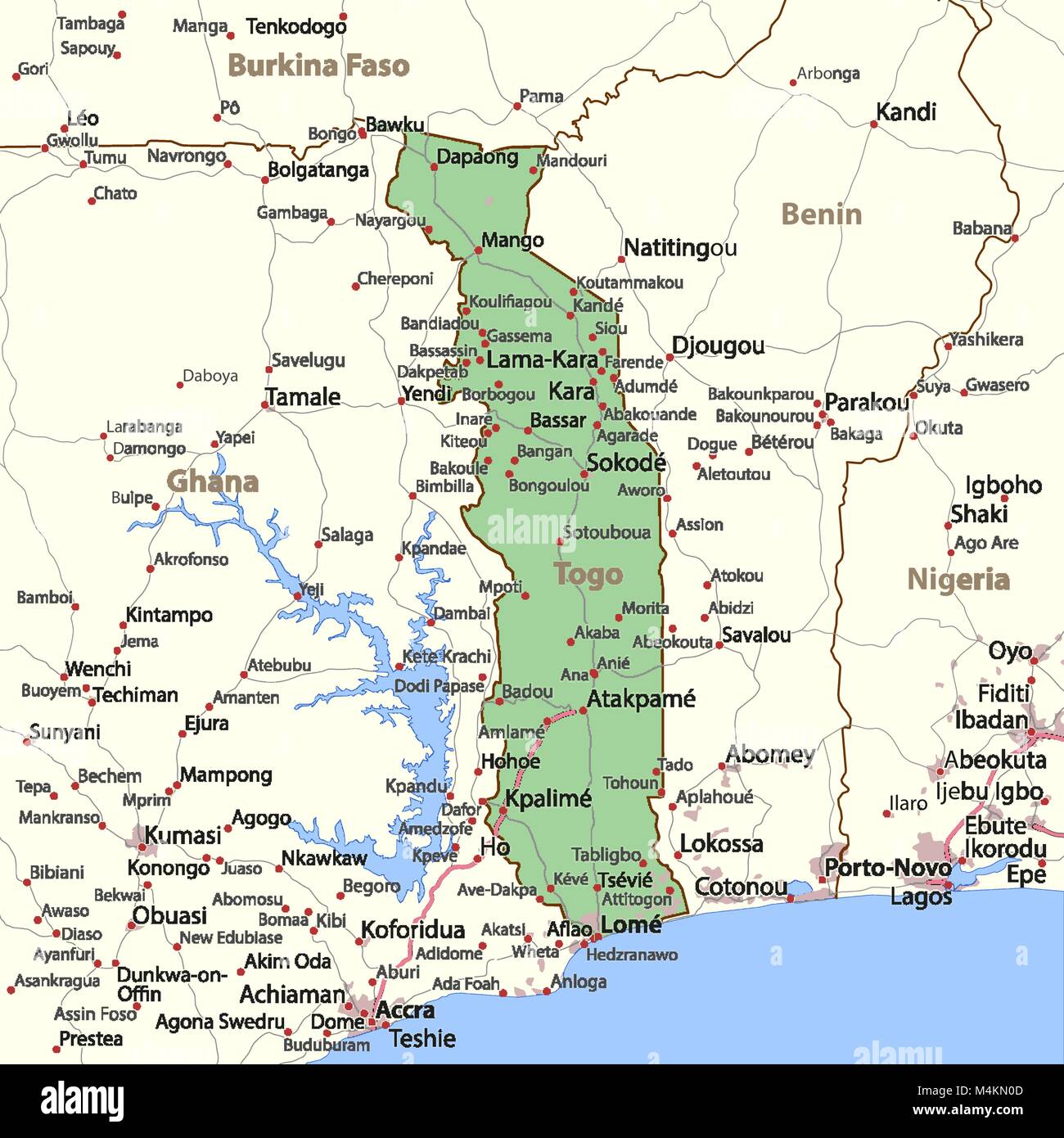 Togo Map Hi Res Stock Photography And Images Alamy Map Of Togo Shows Country Borders Urban Areas Place Names And Roads M4KN0D