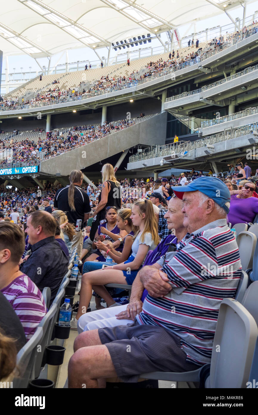 Fans seated at Fremantle Dockers Women's game at Optus Stadium, Perth, WA. Australia. Stock Photo