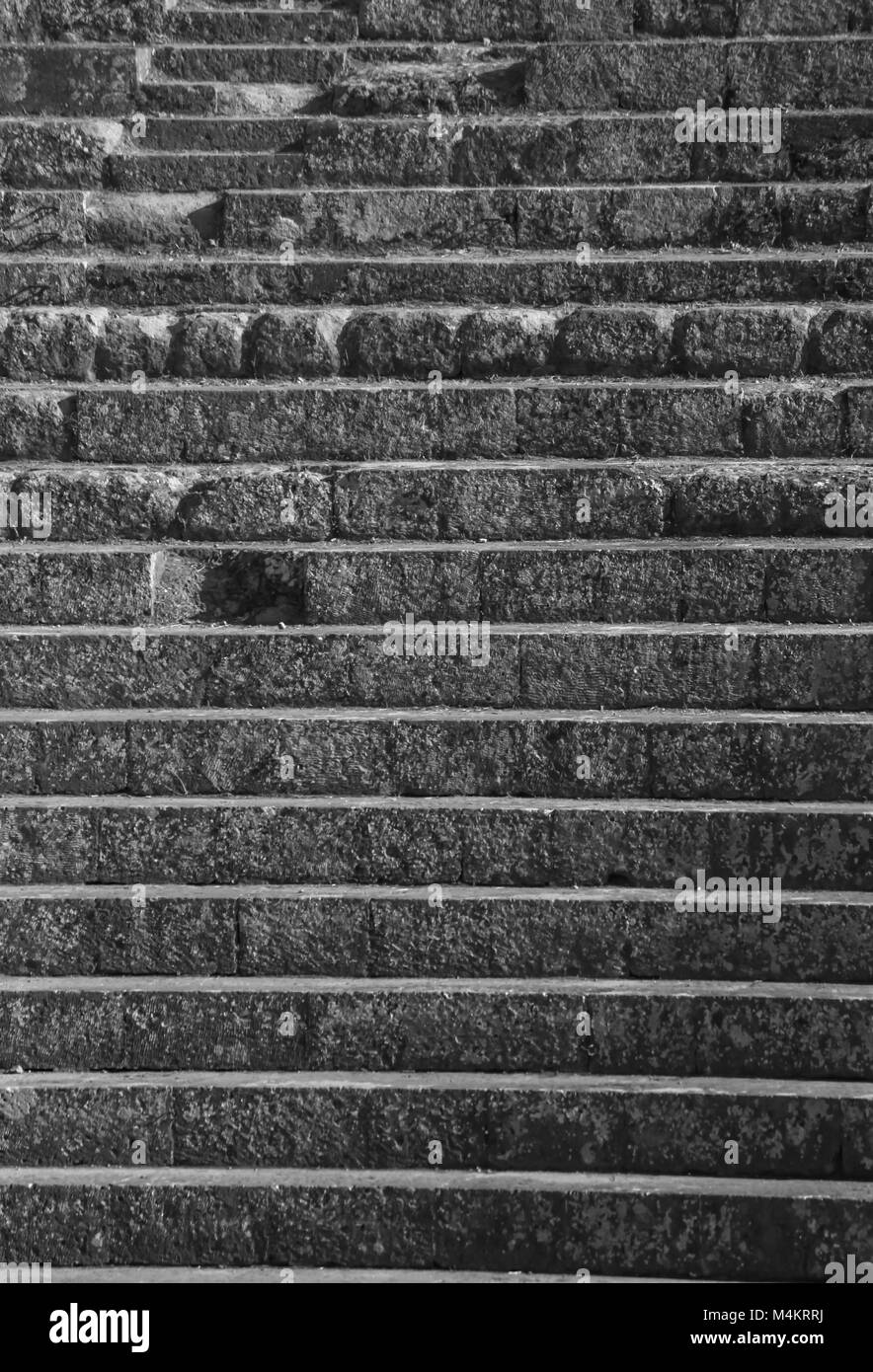 OSTIA ANTICA RUINS: AMPHITHEATER STEPS DETAILS Stock Photo