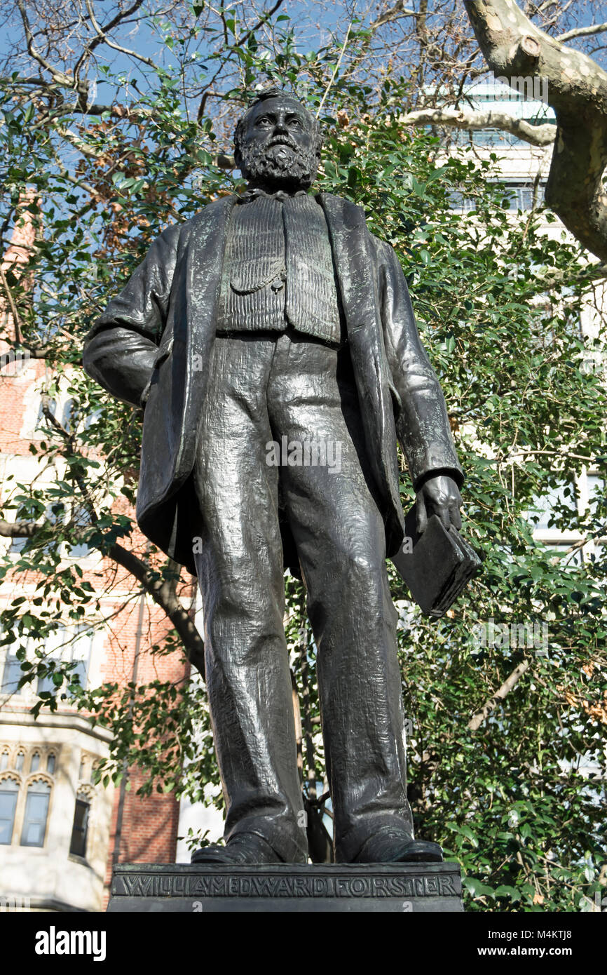 the 1890 bronze statue of 19th century politician and primary education reformer william edward forster, victoria embankment gardens, london, england Stock Photo