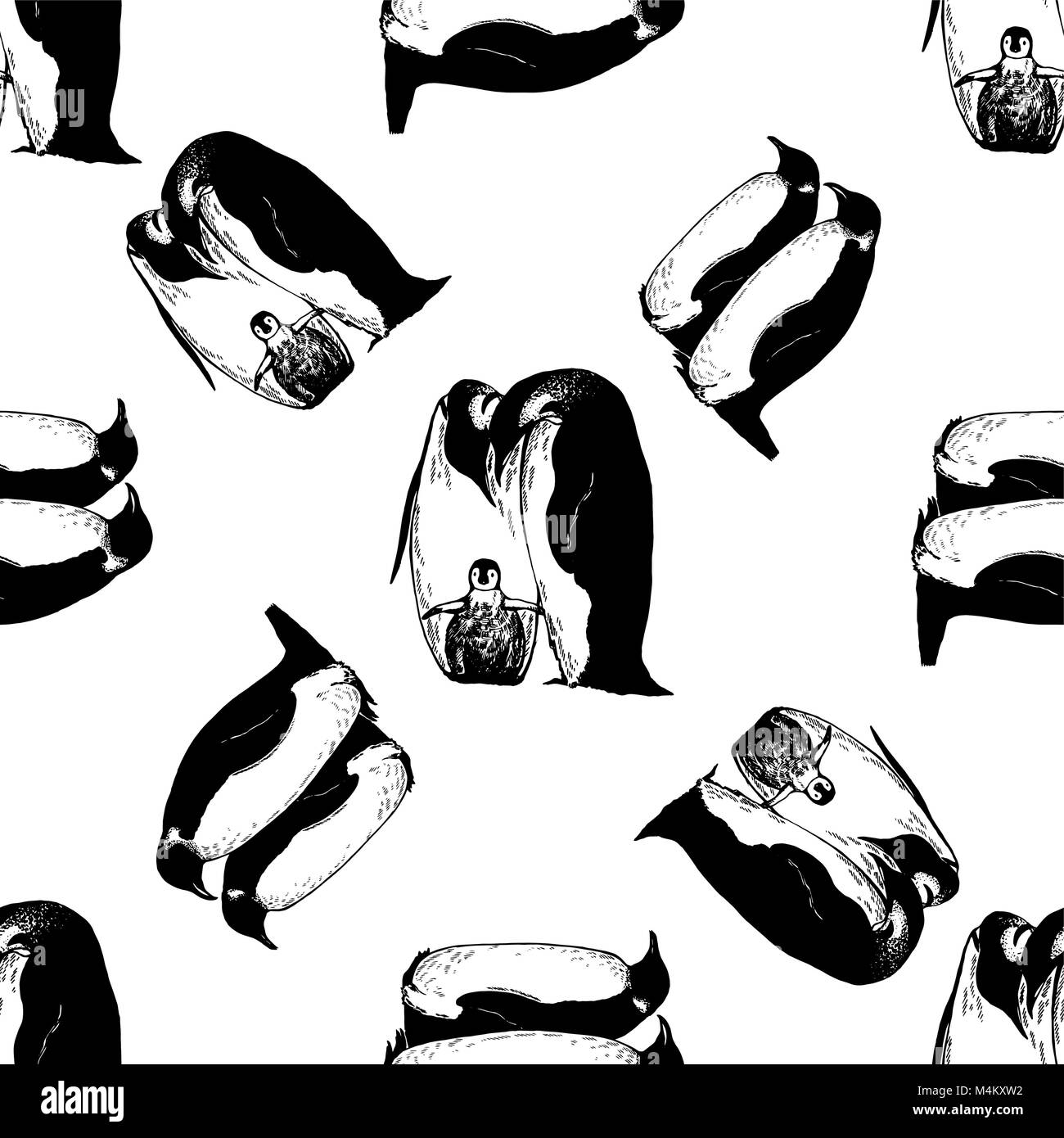 Seamless pattern of hand drawn sketch style penguins. Vector ...