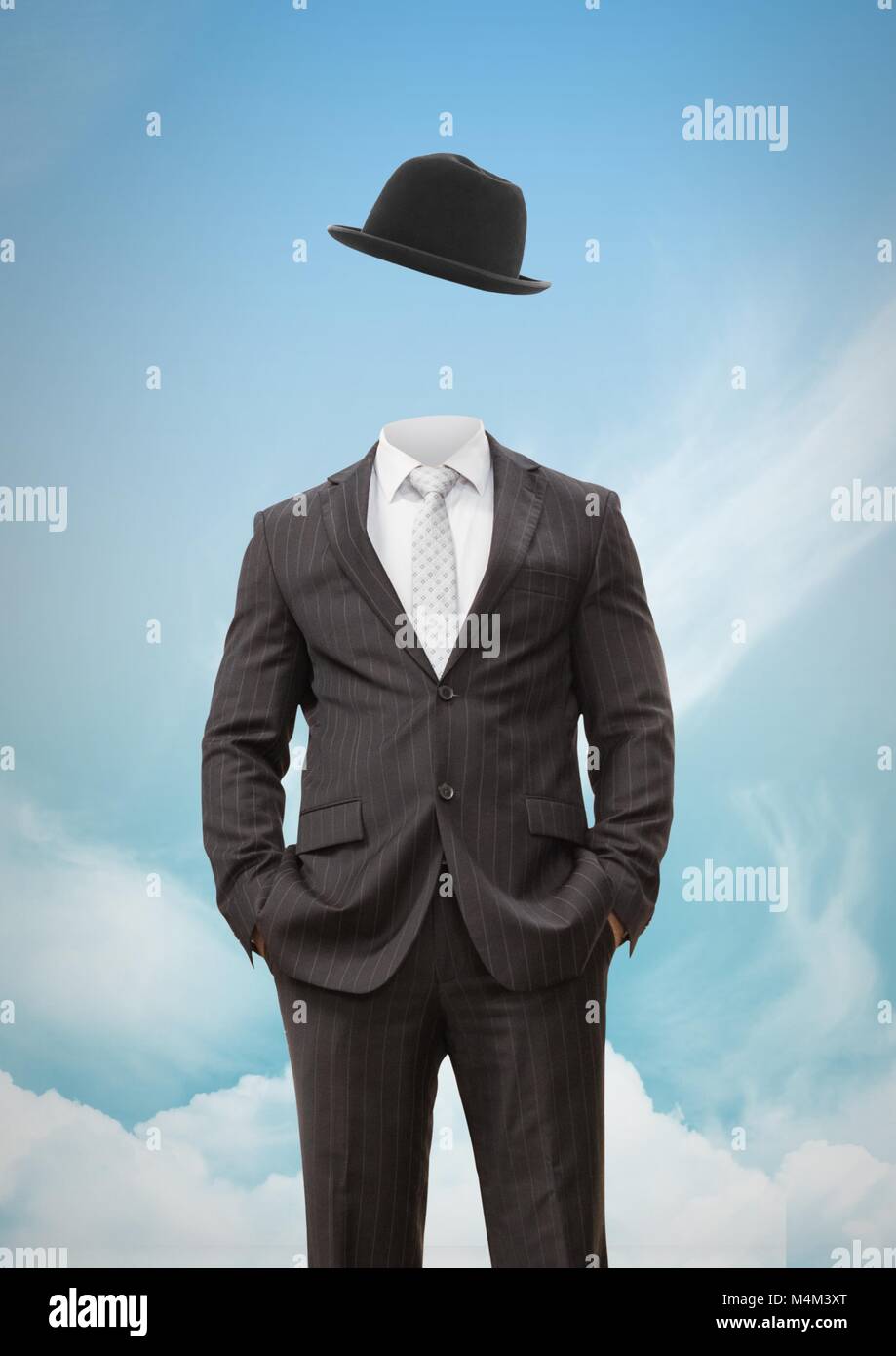 Headless man with surreal floating hat in front of sky Stock Photo - Alamy