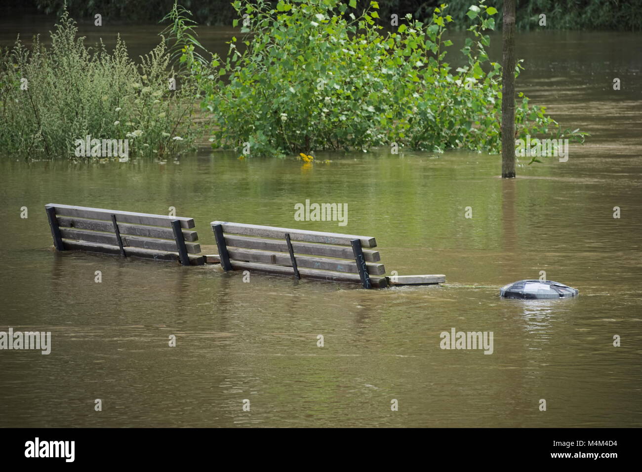 Hanover - Riverside path during high water, Germany Stock Photo