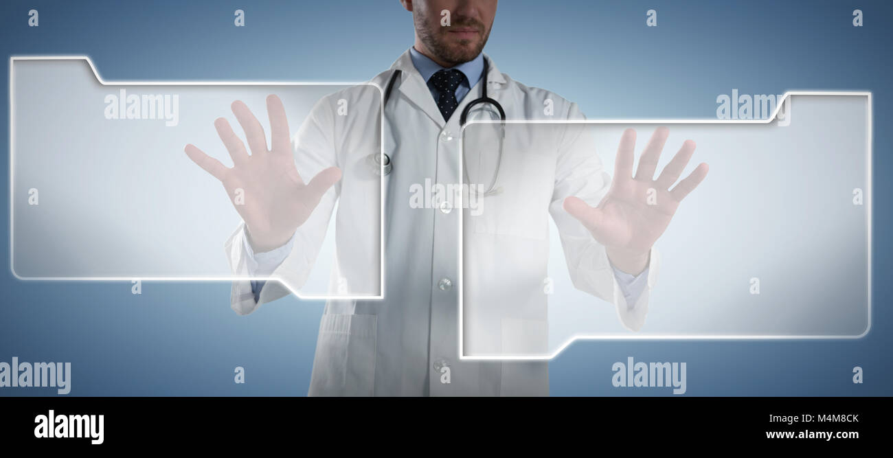 Composite image of male doctor using invisible screen Stock Photo