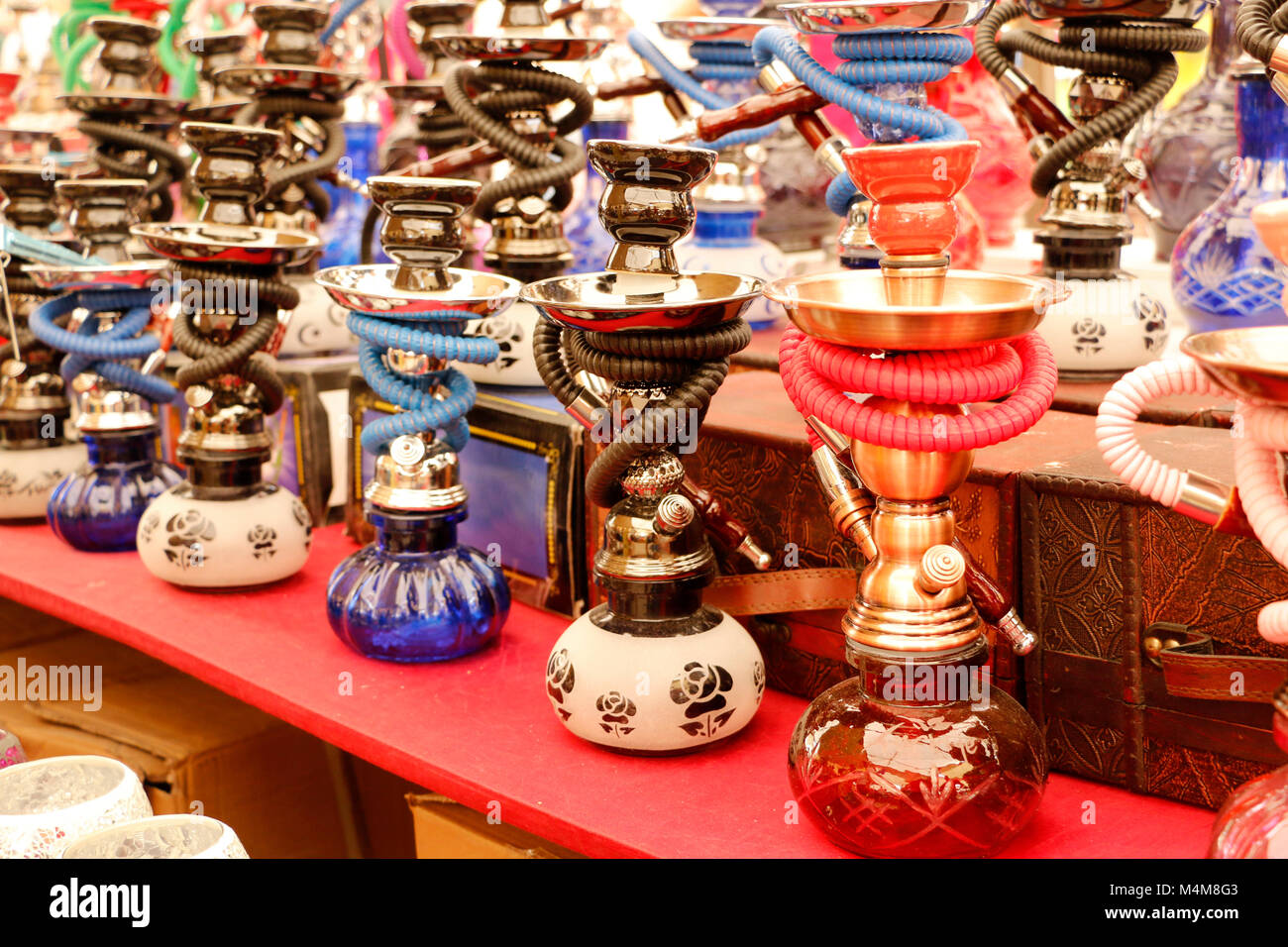 Hookah pipes for sale on a market Stock Photo Alamy