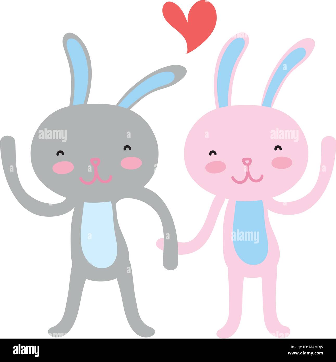colorful rabbit couple love with hands together Stock Vector Image ...