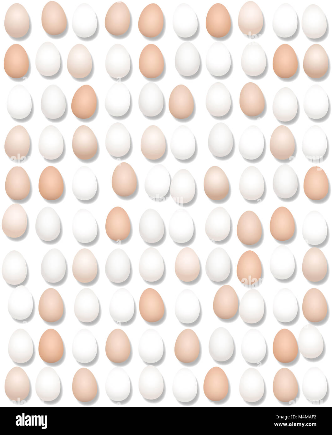 Hundred eggs lined up. Large amount of eggs. Symbolic for excessive egg consumption and for big food business concerning poultry farming. Stock Photo