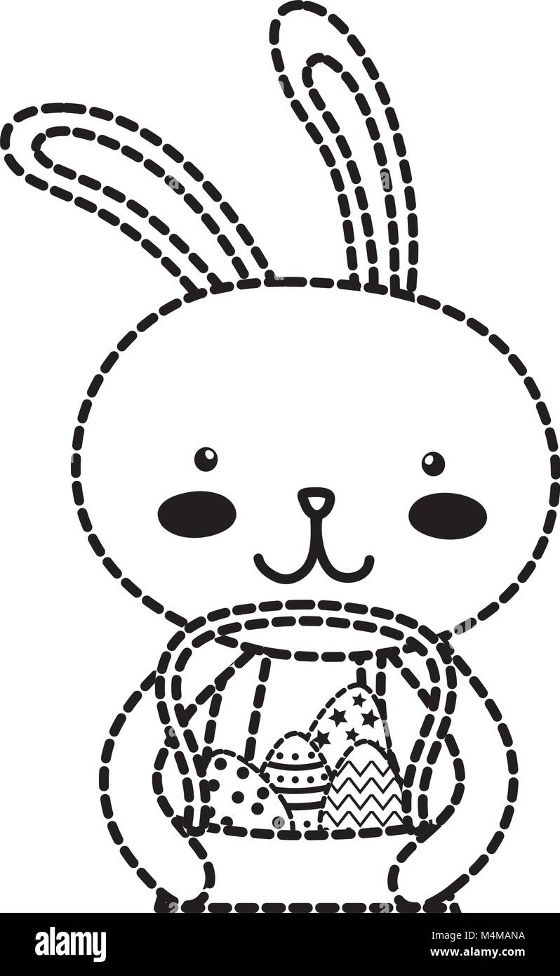 dotted shape happy rabbit animal with eggs inside hamper Stock Vector ...