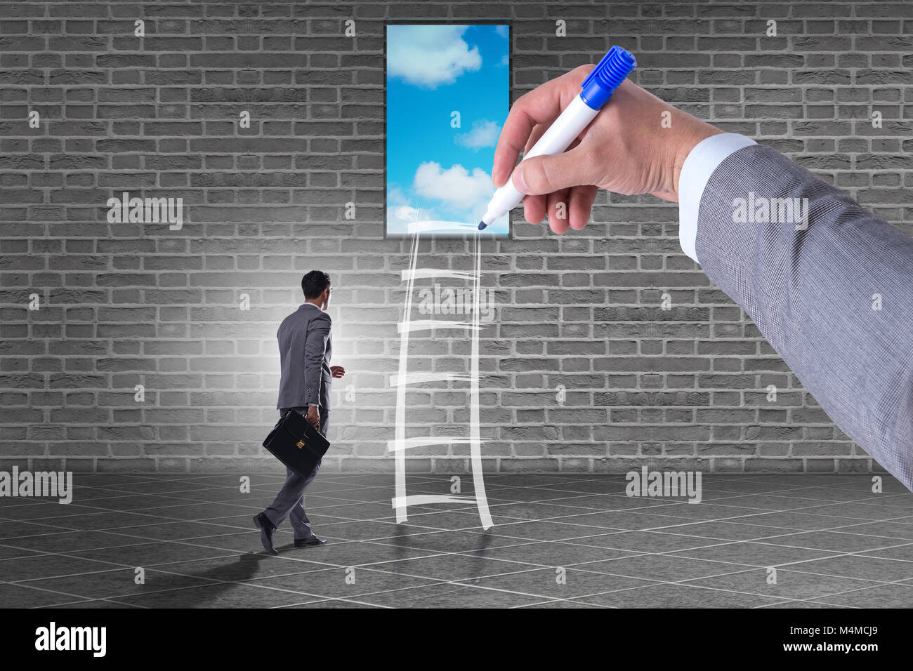 Businessman climbing career ladder in business concept Stock Photo - Alamy