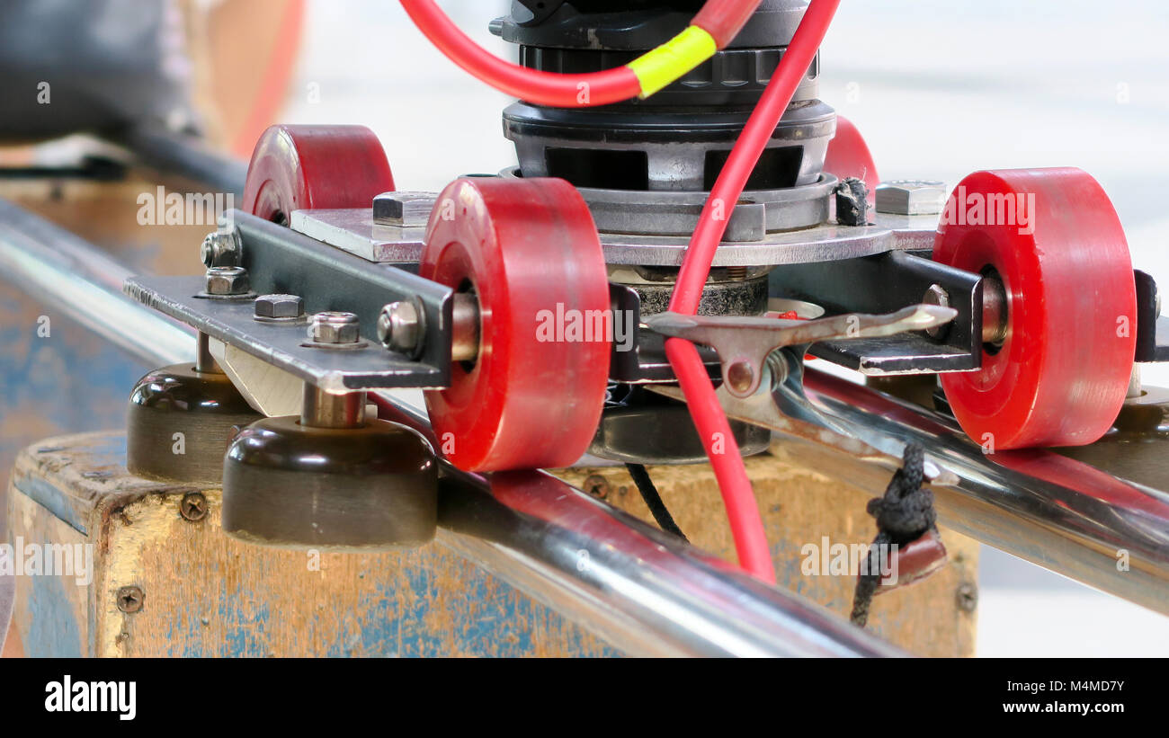 Detail of dolly track for camera equipment,Film Shoot,Behind the scene