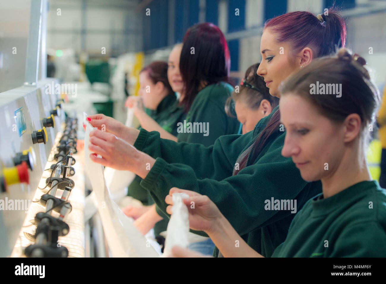 Factory workers working in industrial launderette Stock Photo