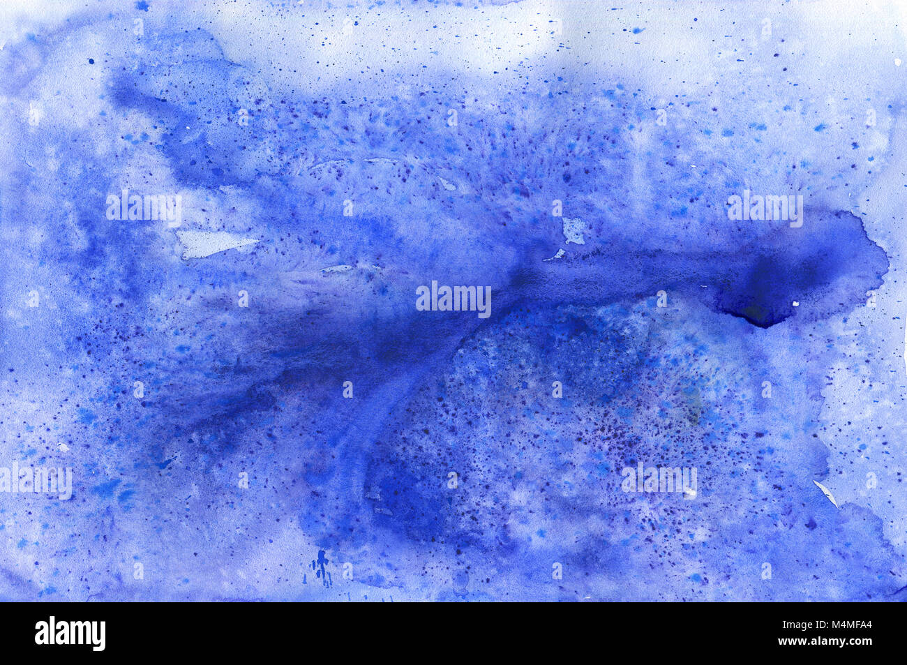 Watercolor background with paint blue drips. Abstract watercolour