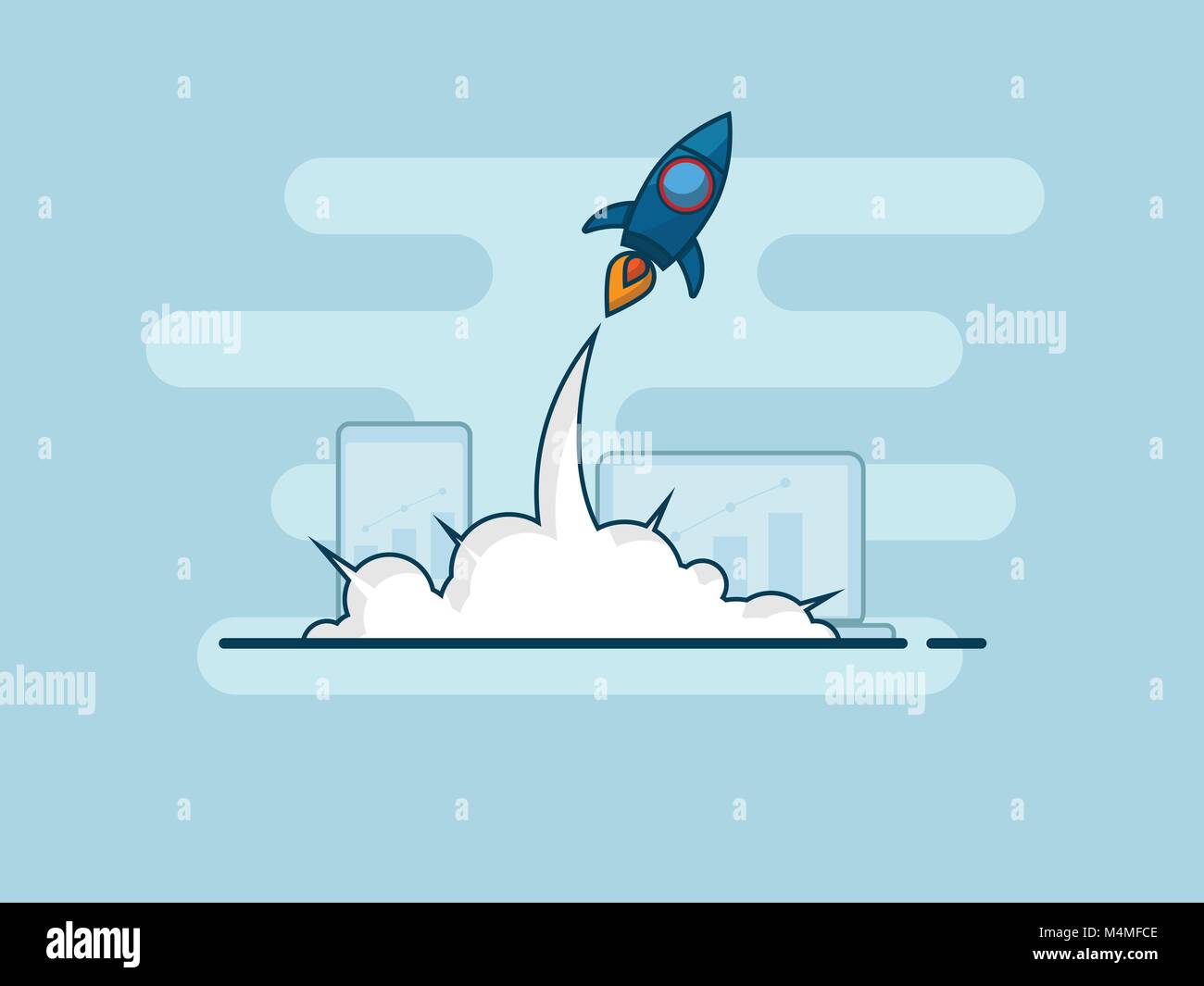 illustration of rocket launch business startup concept flat design ...