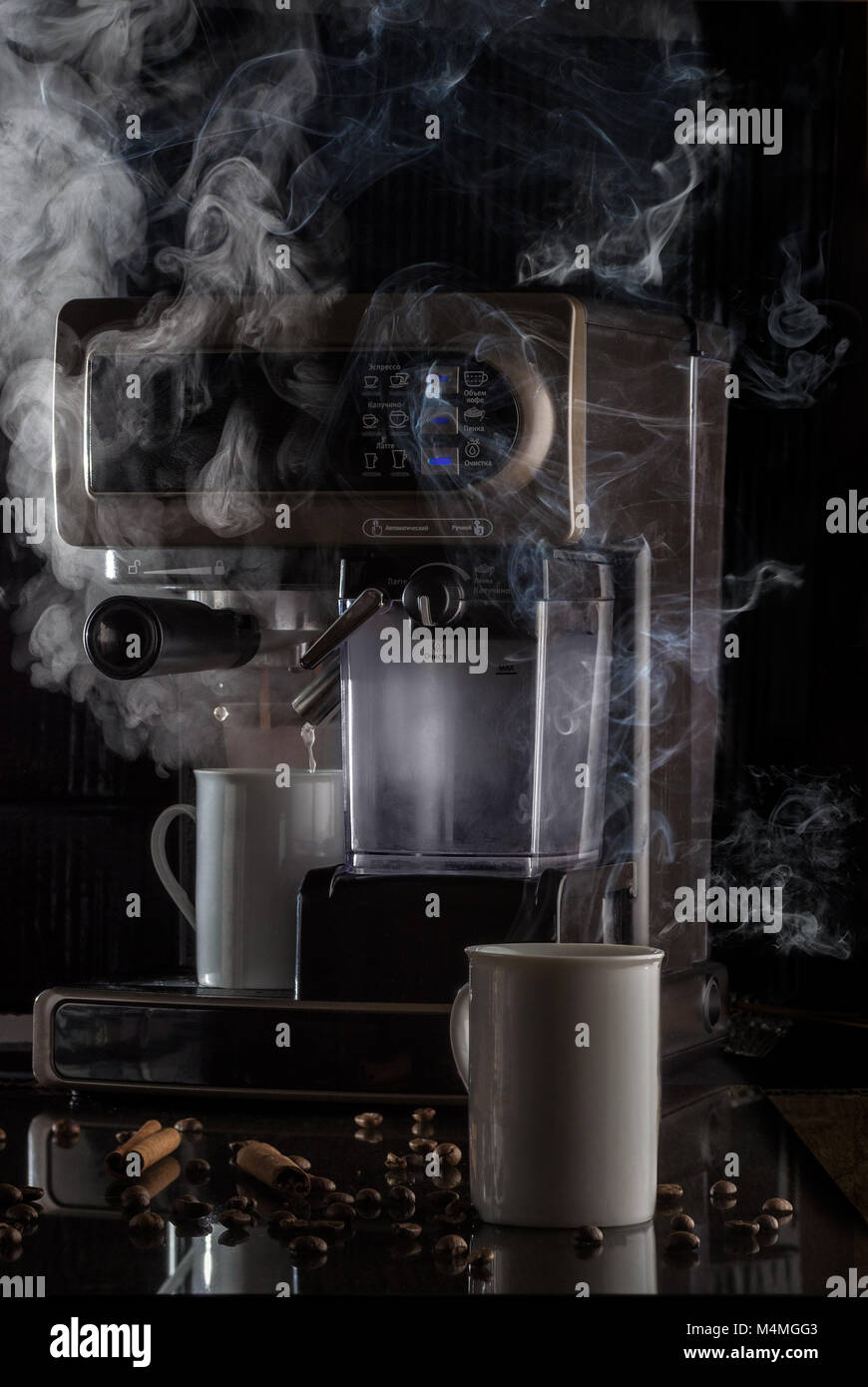 preparation of morning coffee espresso from coffee beans Stock Photo Alamy