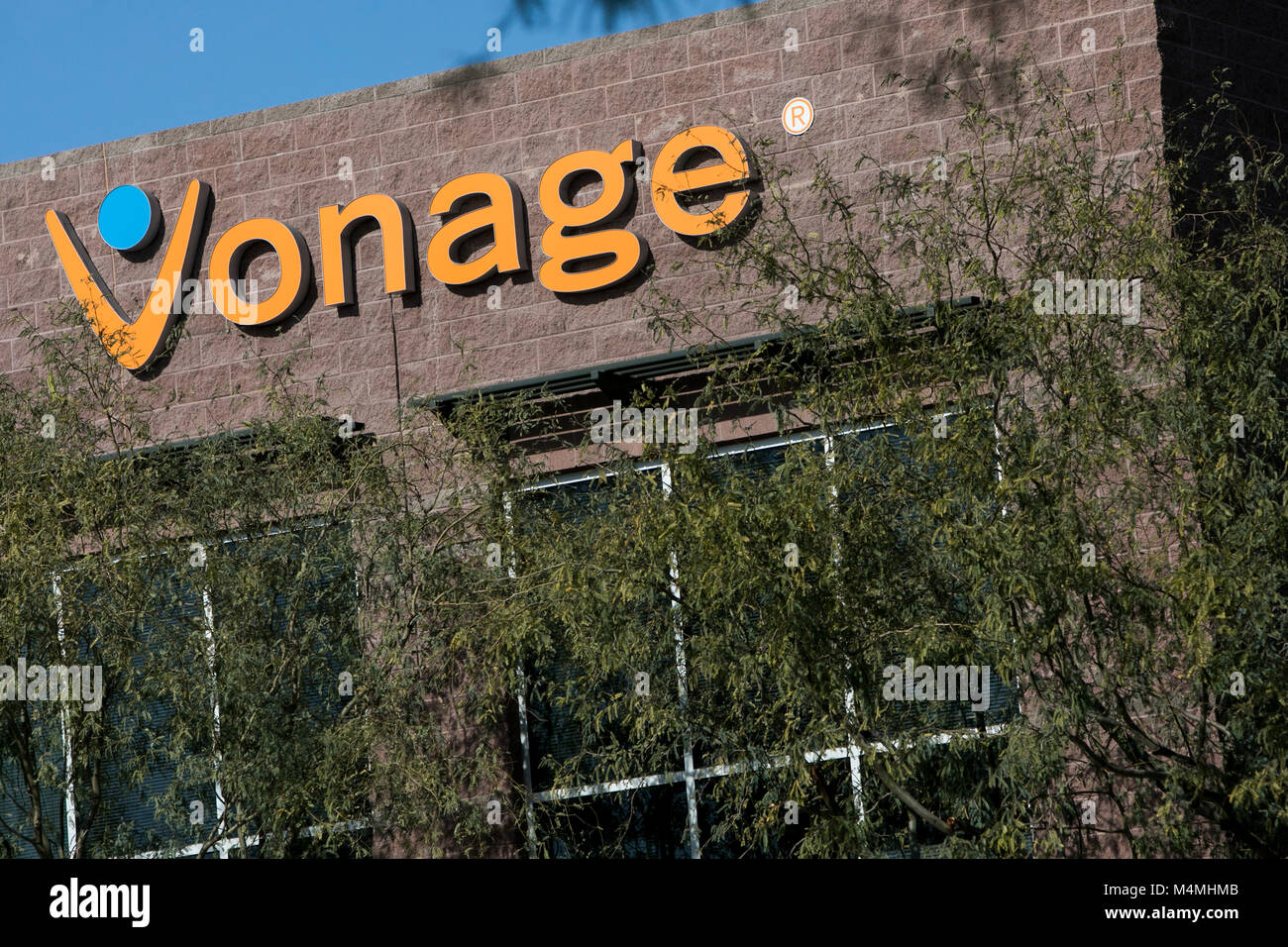 A logo sign outside of a facility occupied by Vonage Holdings Corp., in Scottsdale, Arizona, on