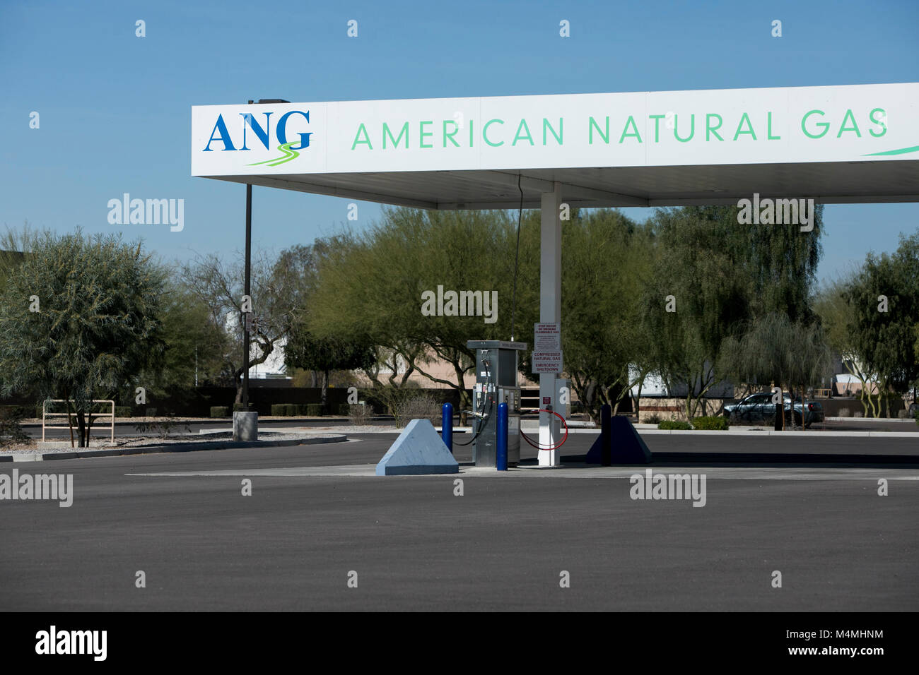 A logo sign outside of a American Natural Gas filling station in Phoenix, Arizona, on February 4, 2018. Stock Photo