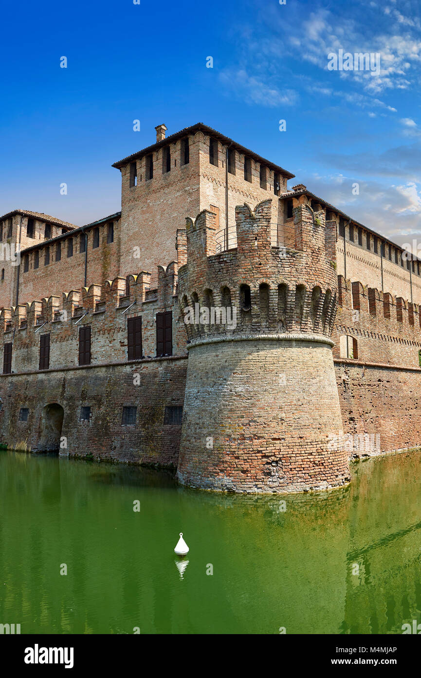 Picture & image of the exterior of the late medieval (13th century) moated urban castle reisdence of Rocca Sanvitale ( Sanvitale Castle ),  Fontanella Stock Photo