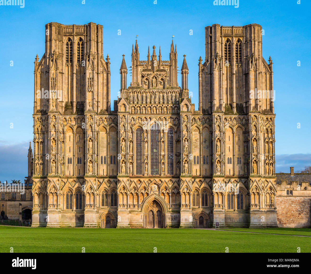 Richly decorated west face of Wells cathedral in Somerset UK Stock Photo