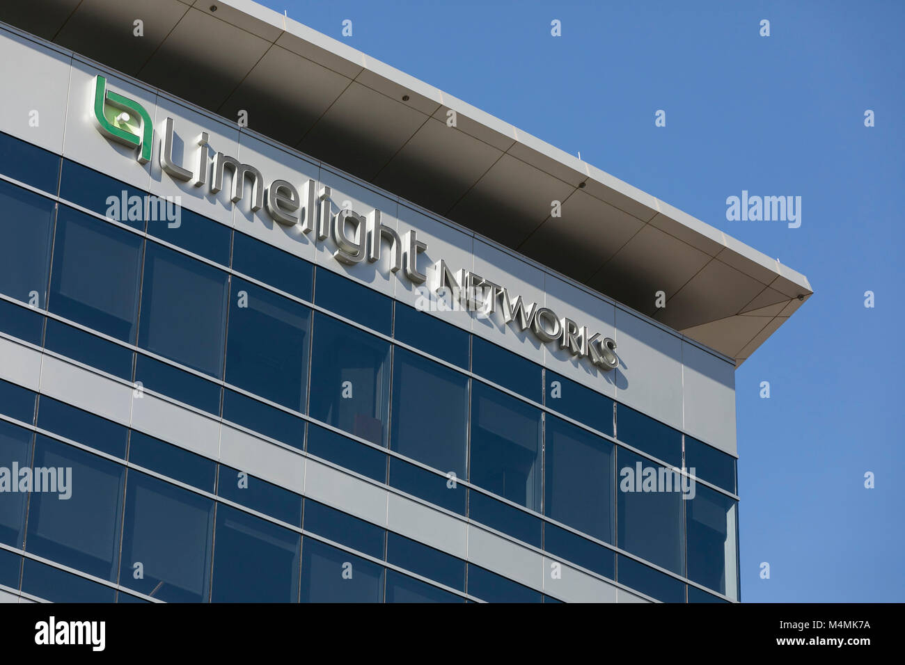 A logo sign outside of the headquarters of Limelight Networks in Tempe, Arizona, on February 3, 2018. Stock Photo