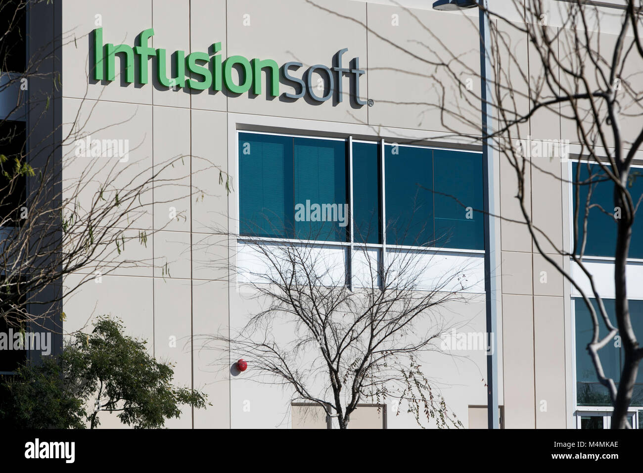 A logo sign outside of the headquarters of Infusionsoft in Chandler, Arizona, on February 3, 2018. Stock Photo