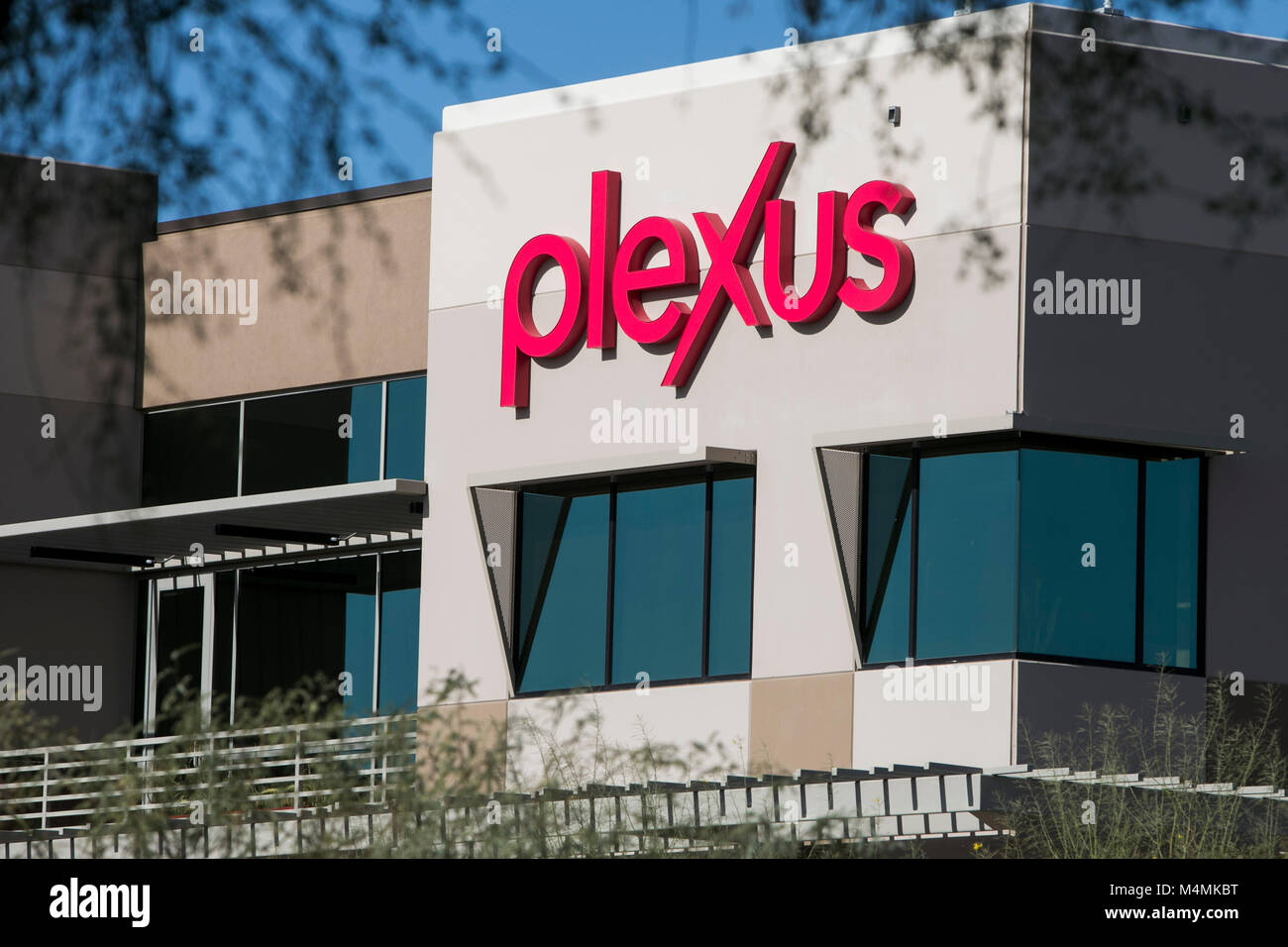 A logo sign outside of the headquarters of Plexus Worldwide in Scottsdale, Arizona, on February 4, 2018. Stock Photo