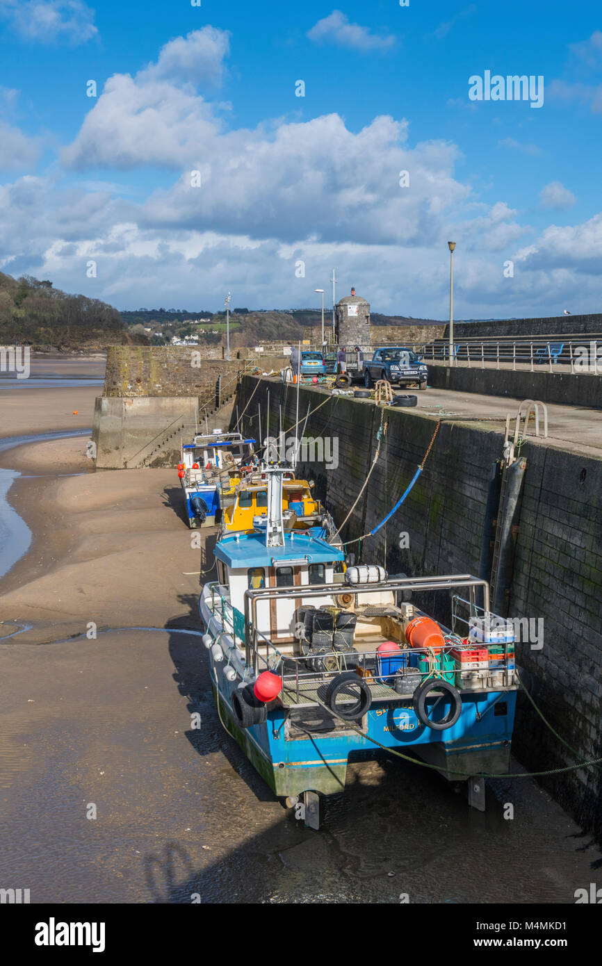 Saundersfoot Harbour and Fishing Boats Pembrokeshire Wales Stock Photo