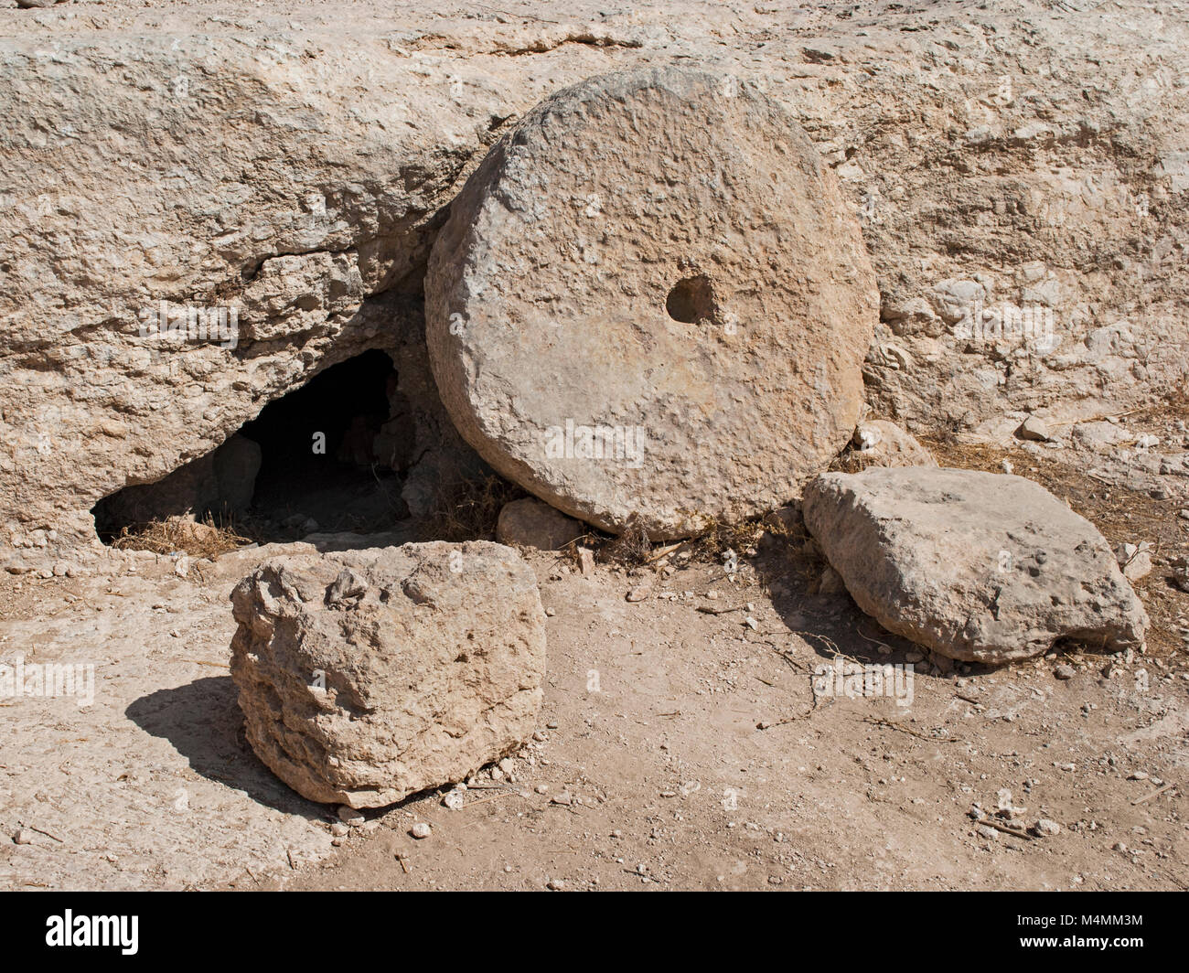 entrance to a burial cave at the Talmudic era city of Susya in Israel Stock Photo