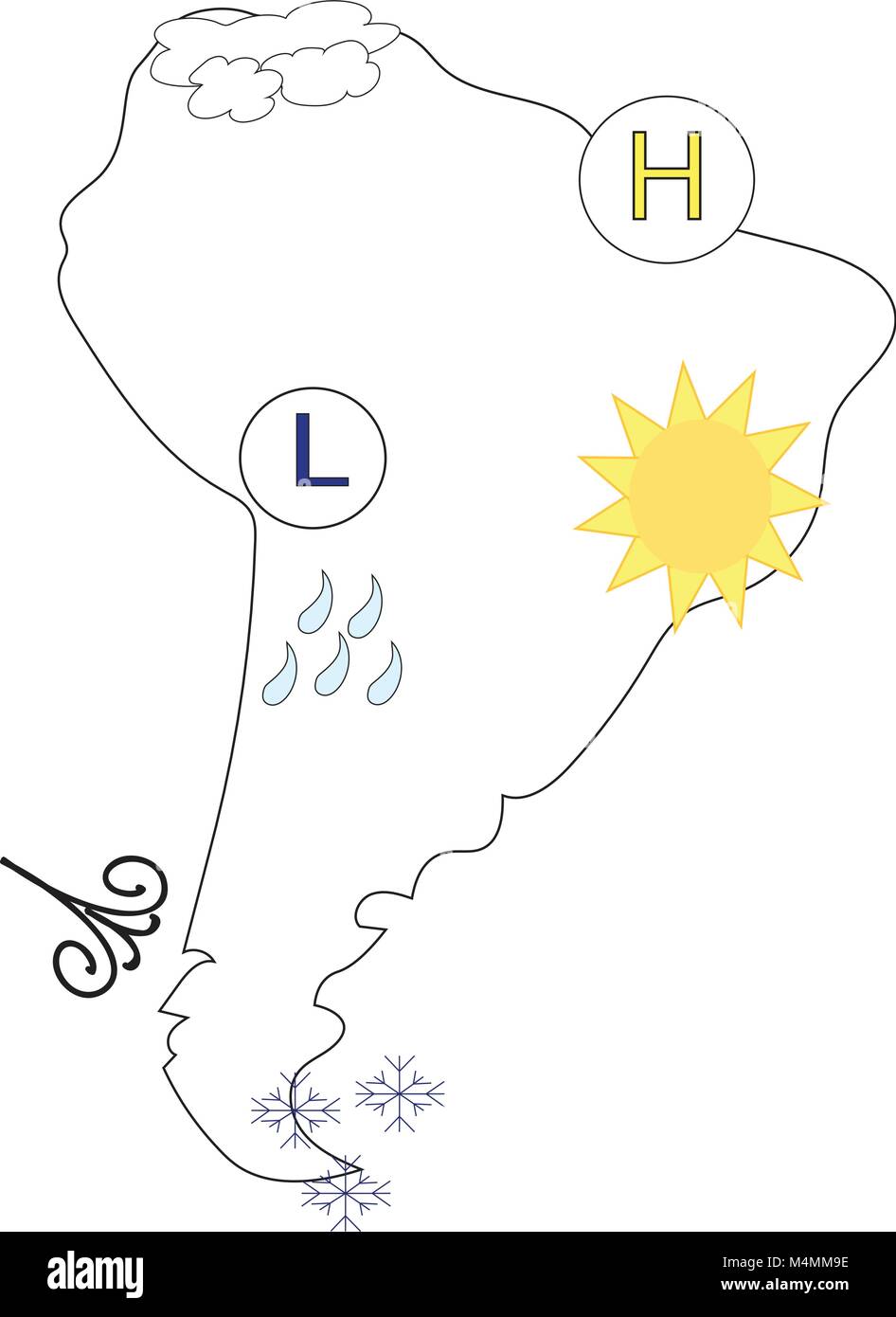 South America map with weather icons. Stock Vector