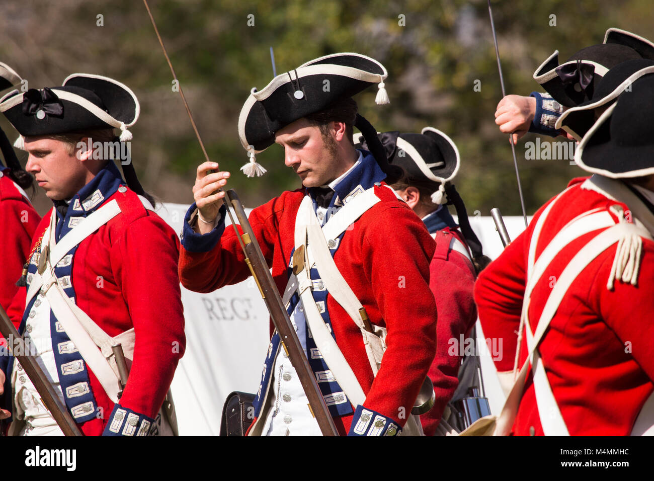 British redcoat soldiers during a reenactment of the American revolution in  "Huntington central park" Huntington Beach California USA Stock Photo -  Alamy