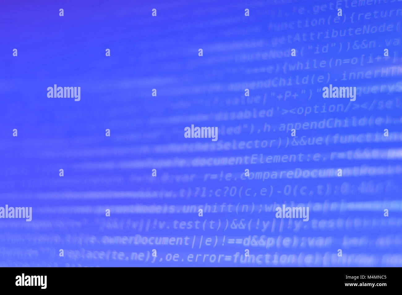 White Program Source Code Segment on Blue Screen Closeup Stock Photo