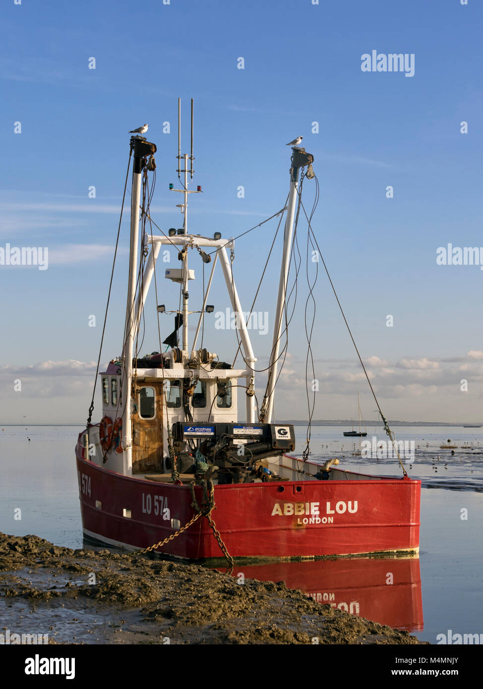 LEIGH-ON-SEA, ESSEX, UK - FEBRUARY 16, 2018:    Fishing Trawlers moored at the Quay at Old Leigh Stock Photo