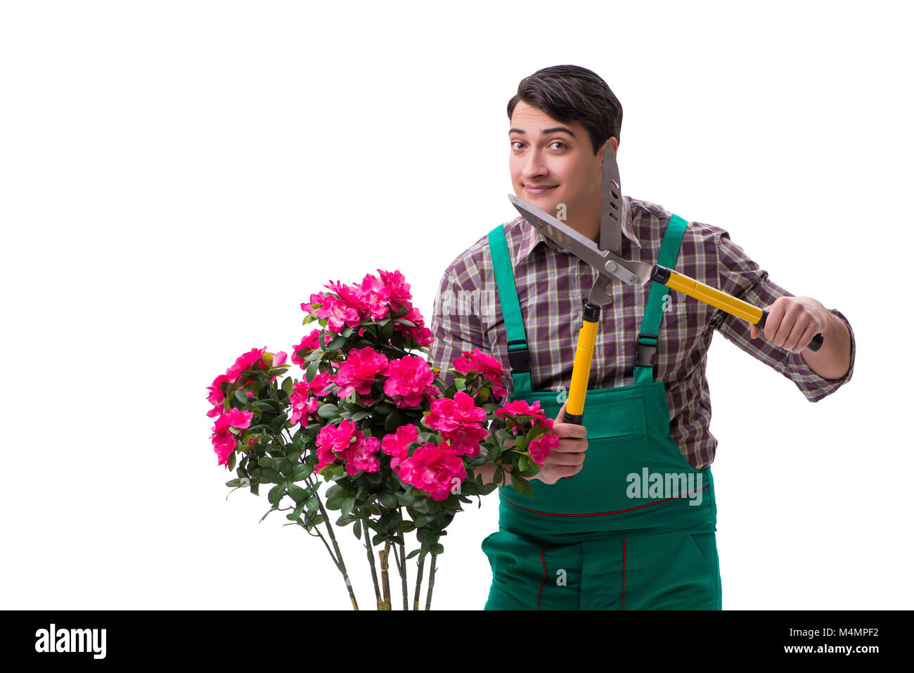Young man gardener isolated on white Stock Photo - Alamy