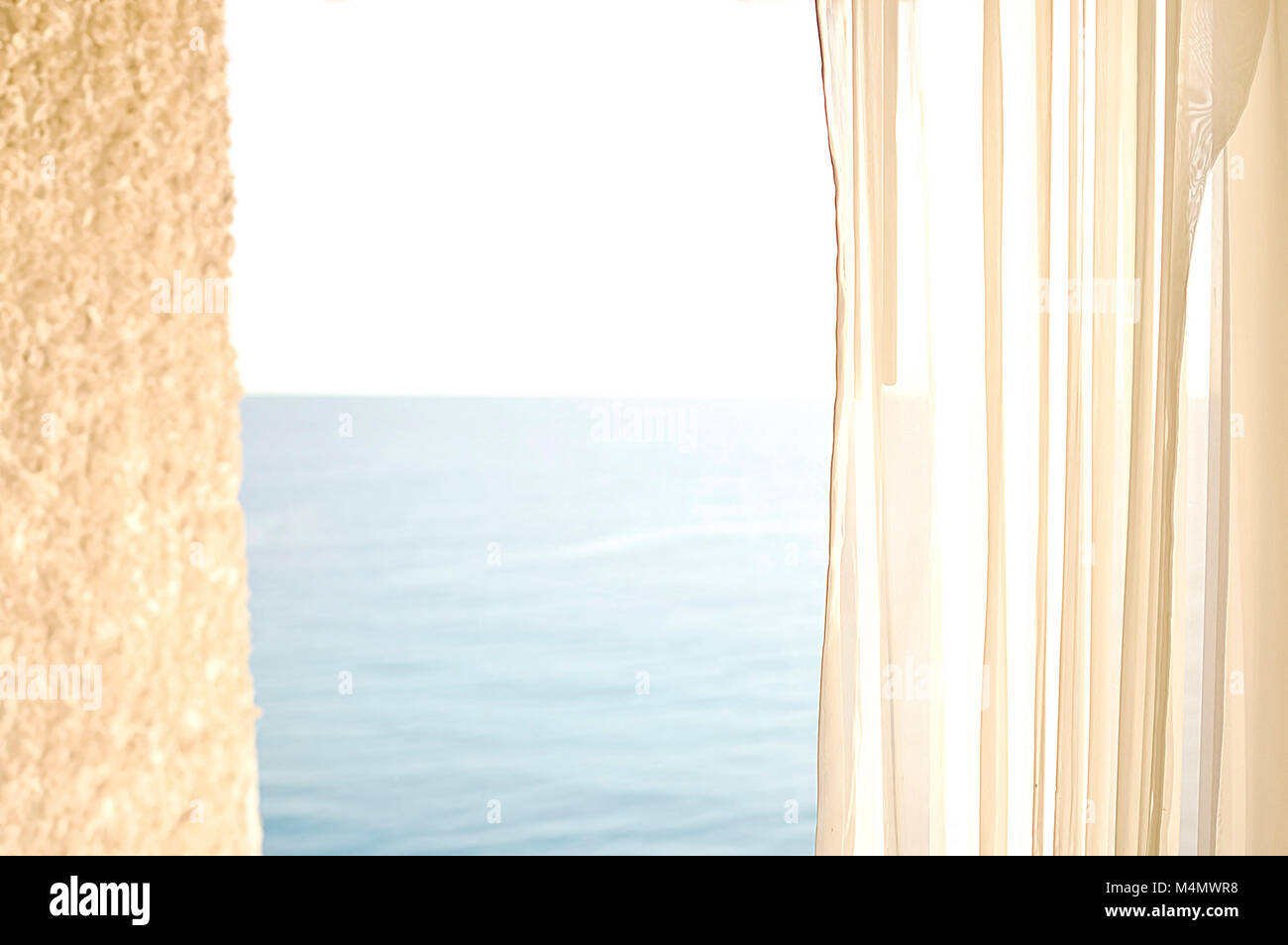 Window with Open Curtain by Ocean Stock Photo