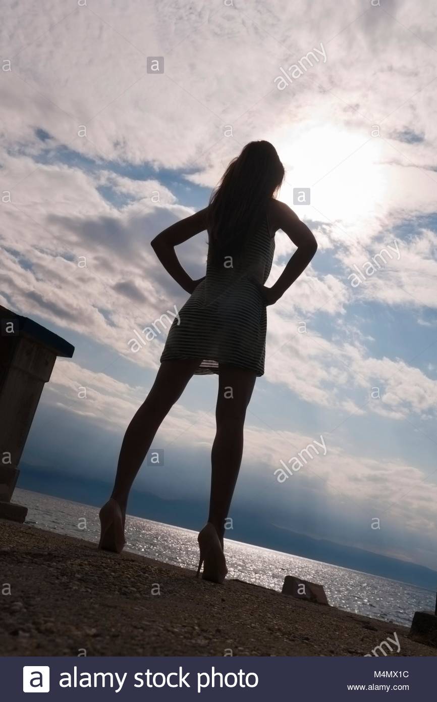 Young woman legs heels images alpfabet slim thin fit slender slenderfit skimpy clothing Stock Photo